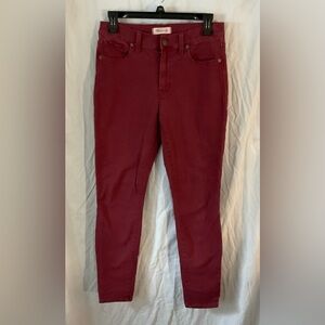 Madewell Size 27 9” High Riser Skinny Skinny Maroon Jeans Burgundy
